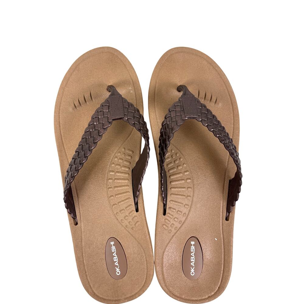 Okabashi Womens L Brown Baha Braided Flip Flop Sandals Slip On Beach Summer